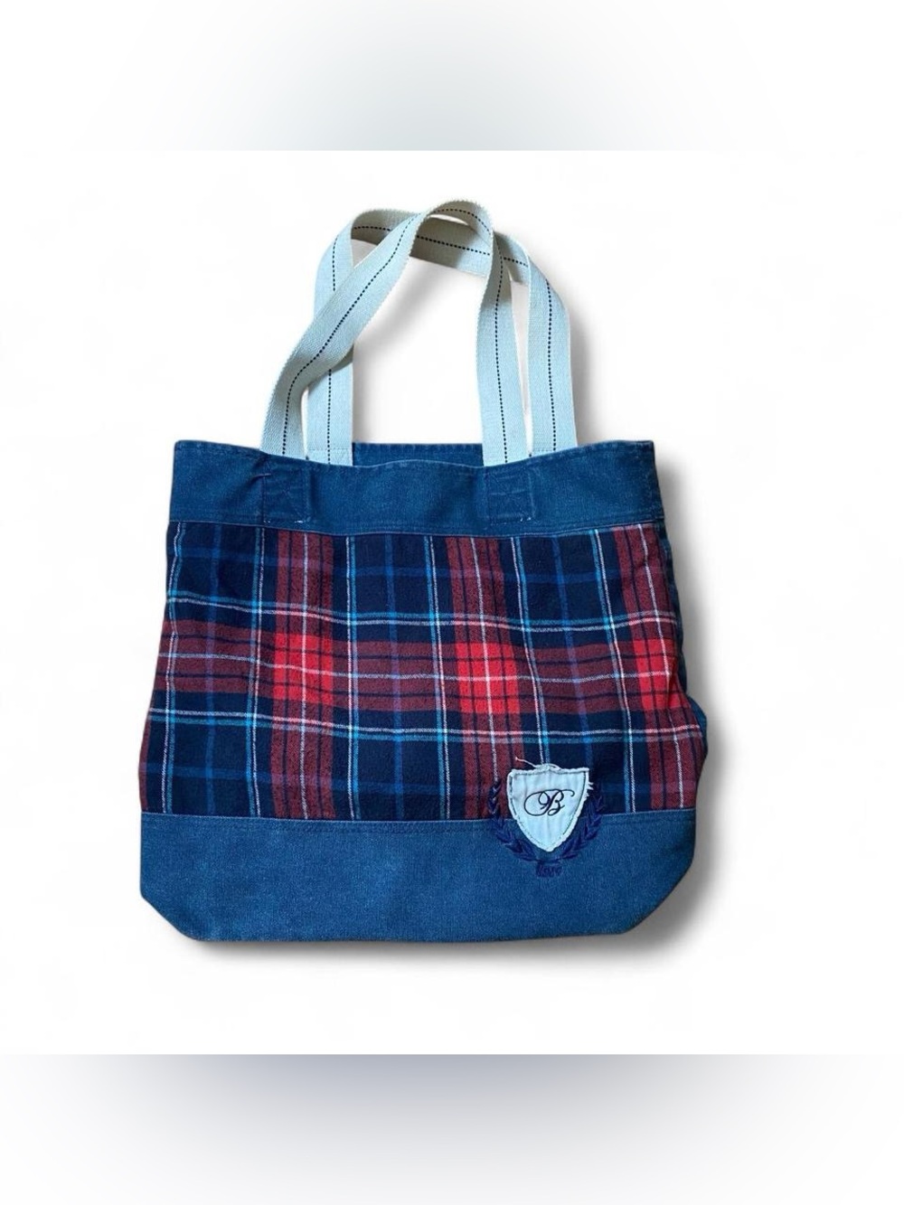 BlueNotes Blue Denim Tote-bag with Red Plaid pattern